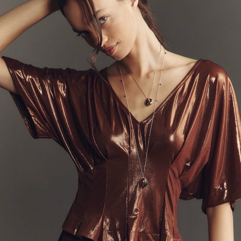 Anthropologie Metallic Brown Blouse NWT